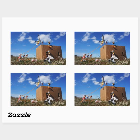 Fubby's die spelen met veren en vliegen. rechteckiger aufkleber (Blatt)