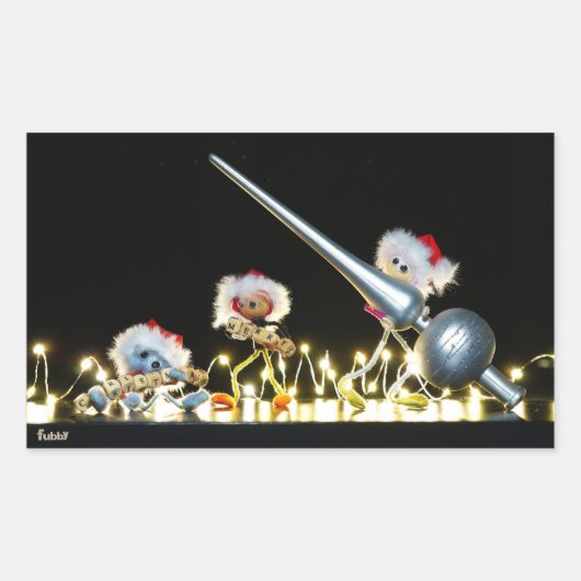 Fubby's in Kerstsfeer met Kerstdecoratie. Rechteckiger Aufkleber (Vorderseite)
