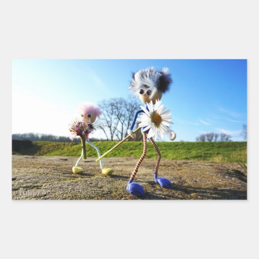 Fubby's in natuur met madeliefjes. rechteckiger aufkleber (Vorderseite)