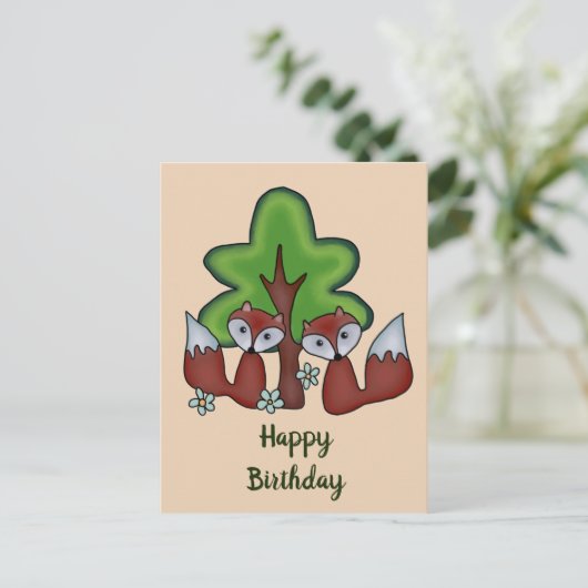 Füches mit Baum Postkarte (Stehend Vorderseite)