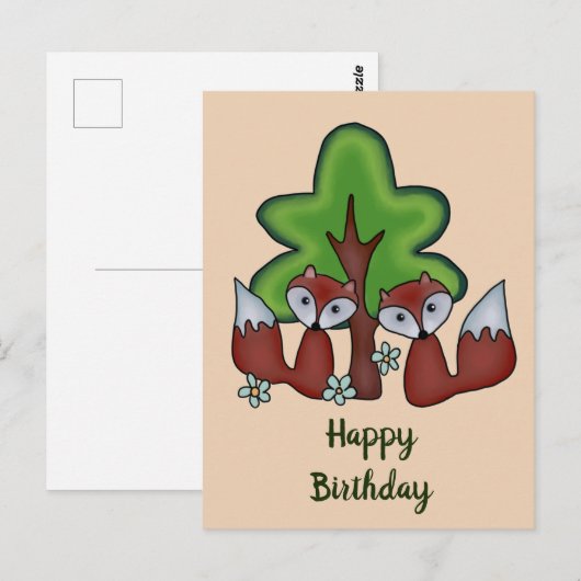 Füches mit Baum Postkarte (Vorne/Hinten)