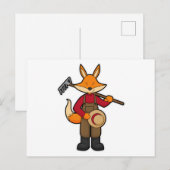 Fuchs als Bauer mit Rechen & Hut Postkarte (Vorne/Hinten)