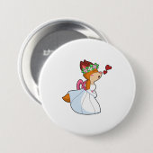 Fuchs als Braut mit Hochzeitskleid und Blumenkranz Button (Vorne & Hinten)