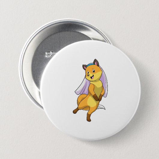 Fuchs als Braut mit Schleier Button (Vorne & Hinten)