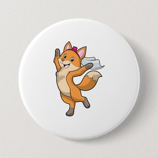 Fuchs als Braut mit Schleier & Herz Button (Vorderseite)