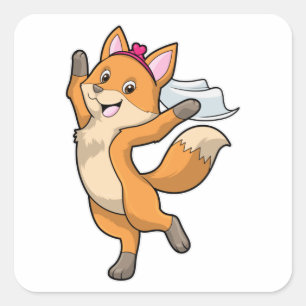 Fuchs als Braut mit Schleier und Herz Quadratischer Aufkleber