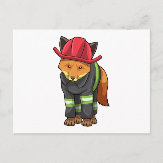 Fuchs als Feuerwehrmann mit Helm Postkarte (Vorderseite)