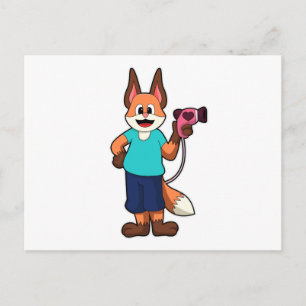 Fuchs als Friseur mit Haartrockner Postkarte