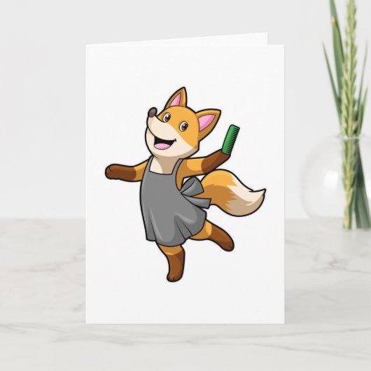 Fuchs als Friseur mit Schere Karte (Vorderseite)