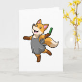 Fuchs als Friseur mit Schere Karte (Gelbe Blume)