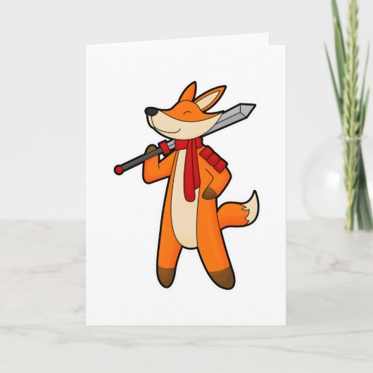 Fuchs als Krieger mit Schwert und Schal Karte (Vorderseite)