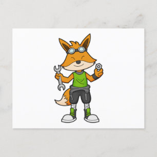 Fuchs als Mechaniker mit Schraubenschlüssel und Mu Postkarte