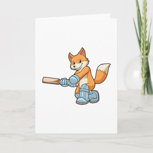 Fuchs als Schlagmann mit Cricket-Schläger Karte (Vorderseite)