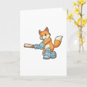 Fuchs als Schlagmann mit Cricket-Schläger Karte (Gelbe Blume)