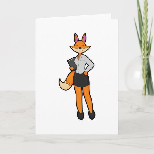 Fuchs als Sekretär mit Notizblock Karte (Vorderseite)
