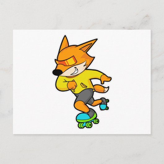 Fuchs als Skater mit Rollschuhen Postkarte (Vorderseite)