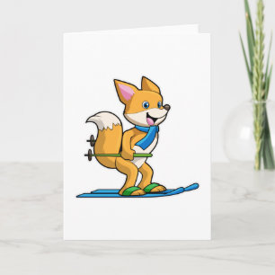 Fuchs als Skifahrer mit Skier & Skistöcken Karte