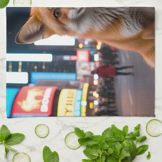 Fuchs am Times Square Geschirrtuch (Gefaltet)