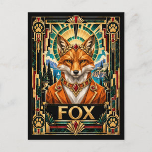 Fuchs, Art Deco Wildlife Postkarte