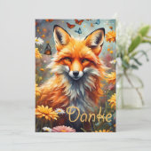 Fuchs auf der Wiese Dankeskarte (Stehend Vorderseite)