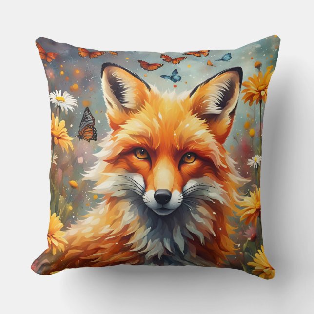 Fuchs auf der Wiese Kissen (Vorderseite)