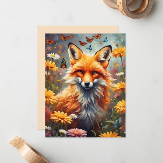 Fuchs auf der Wiese Mitteilungskarte (Vorderseite/Rückseite Beispiel)