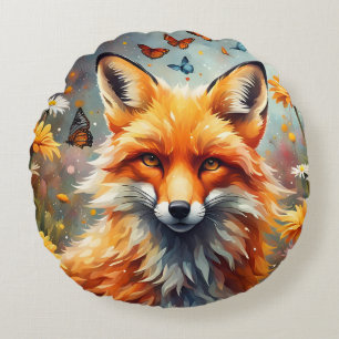 Fuchs auf der Wiese Rundes Kissen