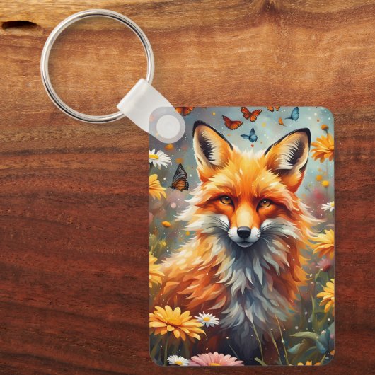 Fuchs auf der Wiese Schlüsselanhänger (Vorderseite)