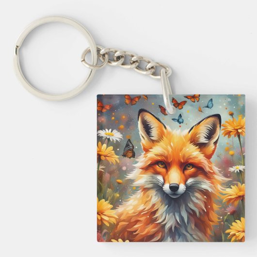 Fuchs auf der Wiese Schlüsselanhänger (Vorderseite)