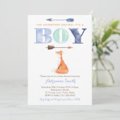 Fuchs Baby Dusche lädt ein, Junge fallen Baby Spri Einladung (Stehend Vorderseite)