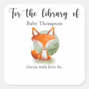 Fuchs-Babyparty-Buchschild, Bücher für Baby  Quadratischer Aufkleber