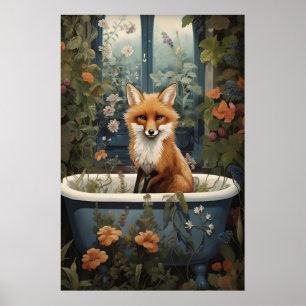 Fuchs Badezimmer Druck, Fuchs Wanne Blumenbad Bade Poster