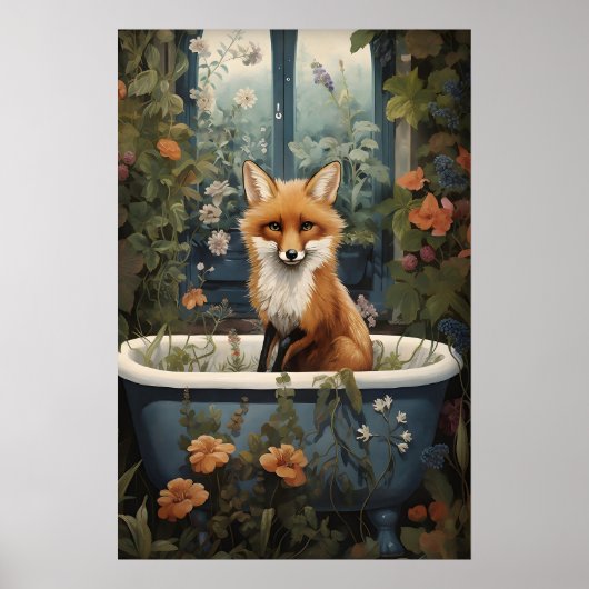 Fuchs Badezimmer Druck, Fuchs Wanne Blumenbad Bade Poster (Vorne)