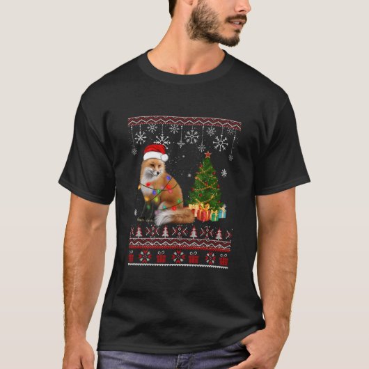 Fuchs Baumschmuck Santa Licht Schnee T-Shirt (Vorderseite)