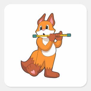 Fuchs bei der Musik mit Flöte.PNG Quadratischer Aufkleber
