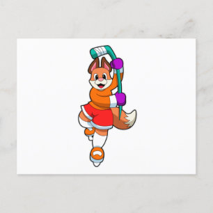 Fuchs bei Eishockey mit Eishockeyschläger Postkarte