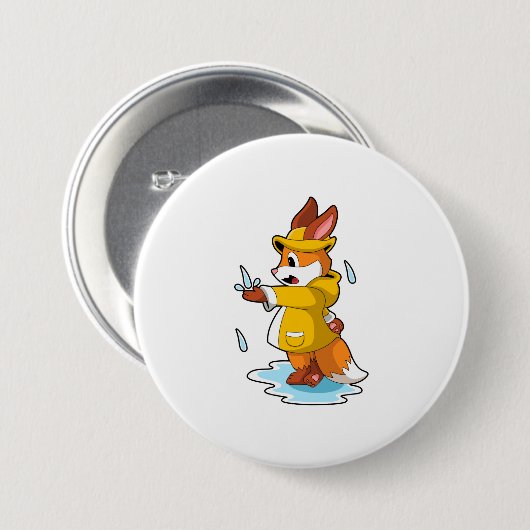 Fuchs bei Regen mit Regenfällen Button (Vorne & Hinten)