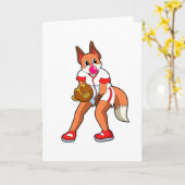 Fuchs beim Baseball mit Baseballhandschuh Karte (Gelbe Blume)