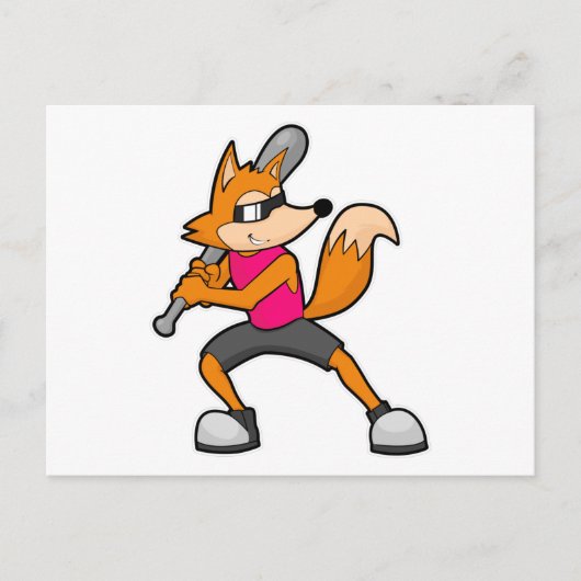 Fuchs beim Baseball mit Baseballschläger Postkarte (Vorderseite)