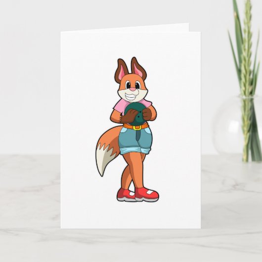 Fuchs beim Bowling mit Bowlingkugel Karte (Vorderseite)