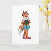Fuchs beim Bowling mit Bowlingkugel Karte (Gelbe Blume)