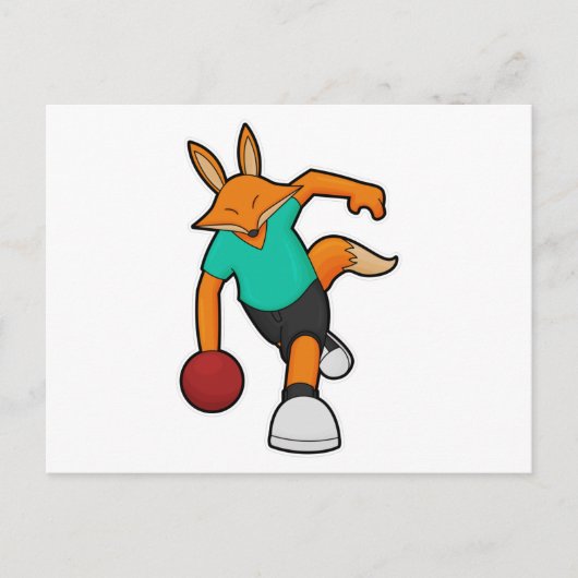 Fuchs beim Bowling mit Bowlingkugel Postkarte (Vorderseite)