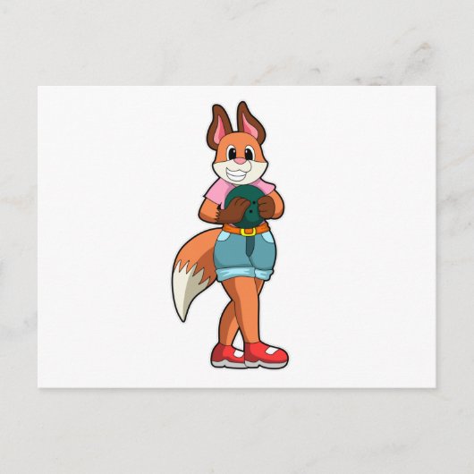 Fuchs beim Bowling mit Bowlingkugel Postkarte (Vorderseite)