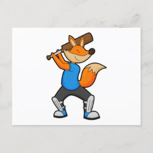 Fuchs beim Cricket mit Cricket-Schläger Postkarte