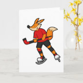 Fuchs beim Eishockey mit Eishockeyschläger Karte (Gelbe Blume)