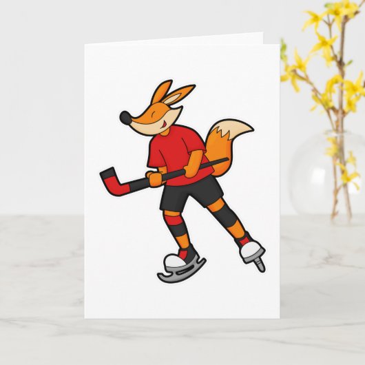 Fuchs beim Eishockey mit Eishockeyschläger Karte (Gelbe Blume)