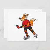 Fuchs beim Eishockey mit Eishockeyschläger Postkarte (Vorne/Hinten)