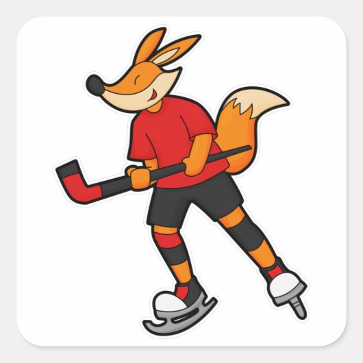 Fuchs beim Eishockey mit Eishockeyschläger Quadratischer Aufkleber (Vorderseite)