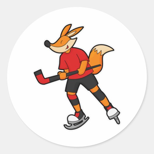 Fuchs beim Eishockey mit Eishockeyschläger Runder Aufkleber (Vorderseite)