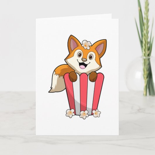 Fuchs beim Essen mit Popcorn Karte (Vorderseite)